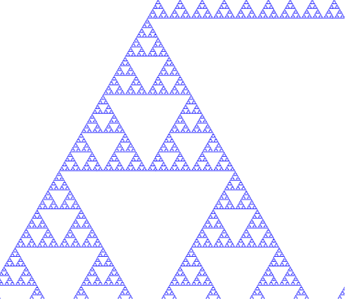 An animation of "zooming in" on a Sierpiński triangle